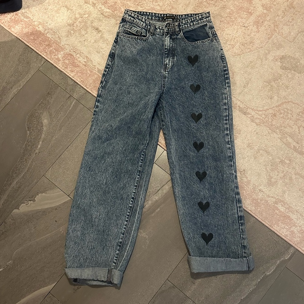 Baggy Jeans Size 4 Black Heart Print Comfy Denim👖🖤